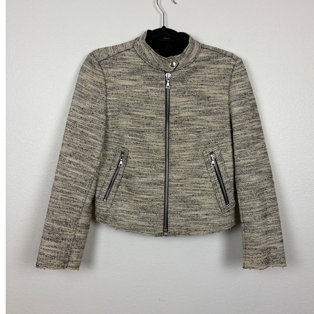 Theory Bavewick Textured Space Dye Tweed Full Zip Stretchy Moto Jacket Small
